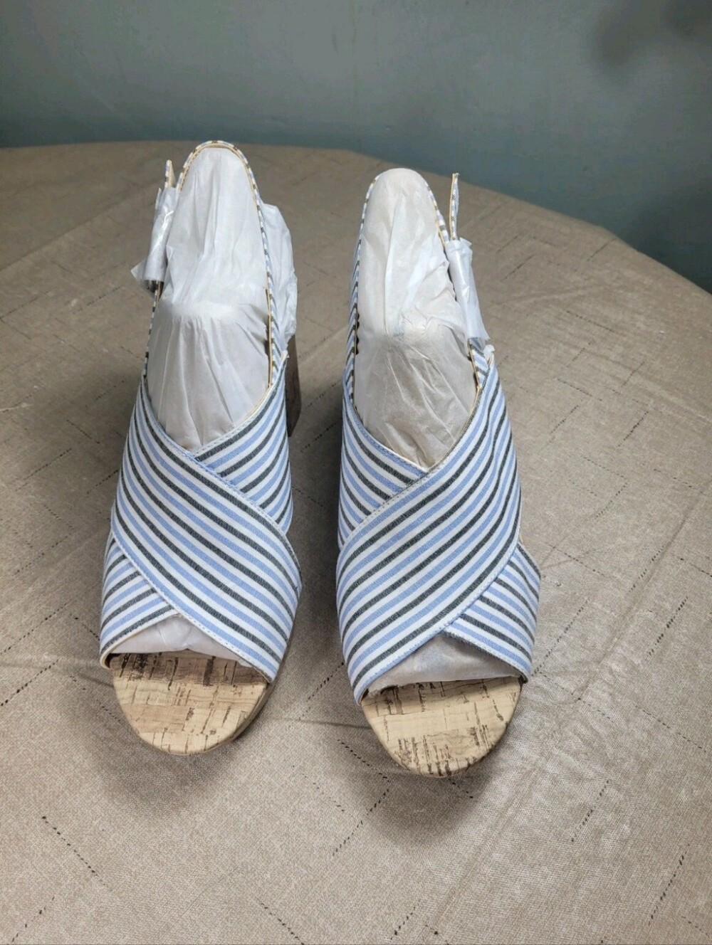 LifeStride Women's 9.5 M Striped Strappy Slingback Block Heel Sandals Blue White - Picture 5 of 9